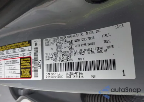 2019 Toyota Tundra Sr5 5.7L V8 из США, поврежденный, VIN 5TFEY5F16KX247691